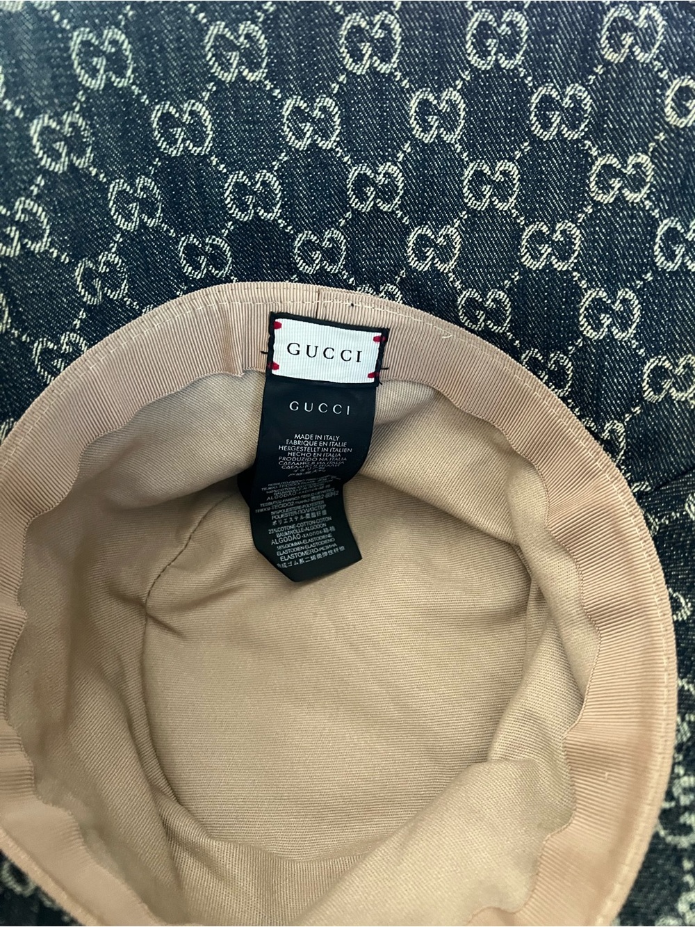 Gucci Navy Blue GG Denim Bucket Hat with Beige Monogram - Picture 3 of 3